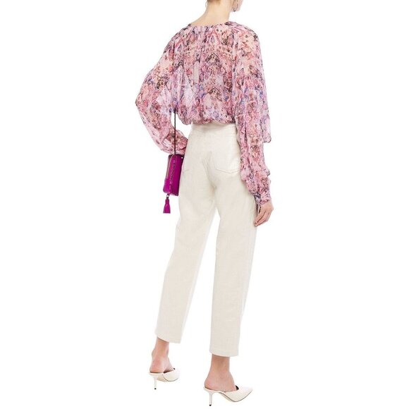 NWT IRO Pomea Pink Purple Ikat Sheer Silk Georgette Draped Blouse, Size 36/XS - Picture 2 of 11
